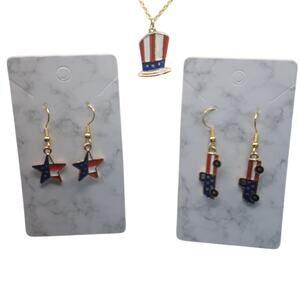 NWT 3 Pack Giadasio Handmade Gold Plated America Red/White/Blue USA Jewelry Set